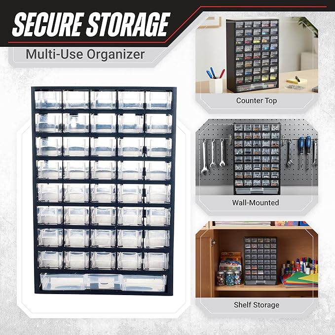 Storage Bin with Drawers - 41-Drawer Plastic Tool Organizer - Hardware or Craft Cabinet for Storing Beads, Toys, or Nuts and Bolts by Stalwart (Black) - Image 4