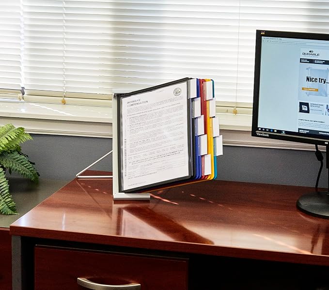 Durable Instaview20 Pocket Expandable Desktop Reference System - Letter Size 10 Double-Sided Panels - Assorted Color Borders (Pack of 10) - Image 10