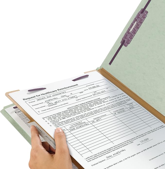 Smead Pressboard Classification File Folder with SafeSHIELD Fasteners, 1 Divider, 2" Expansion, Legal Size, Gray/Green, 10 per Box (18776) - Image 3