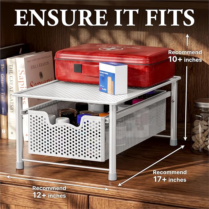 Simple Houseware Stackable Cabinet Basket Drawer Organizer, White - Image 3