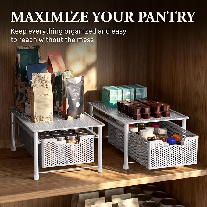 Simple Houseware Stackable Cabinet Basket Drawer Organizer, White - Image 7