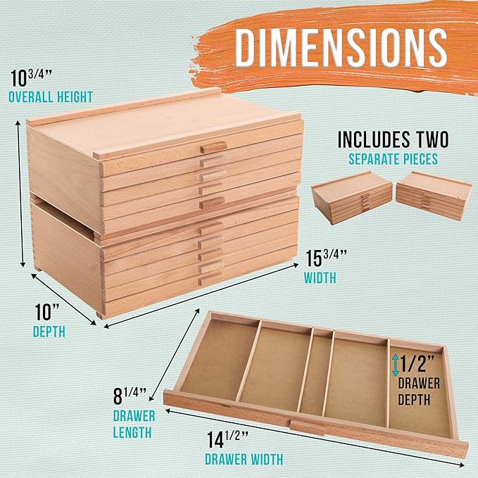 U.S. Art Supply 10-Drawer Artist Tool Supply Box with 5 Compartments per Drawer - Hardwood Art Box for Artist Supplies, Brushes, Pencils, Erasers, Tool Storage Organizer Case - Image 2
