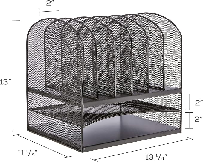 Safco Onyx Mesh 2 Tray, 6 Sorter Desktop Organizer 3255BU, Blue Powder Coat Finish, Durable Steel Mesh Construction, Space-Saving Functionality - Image 3