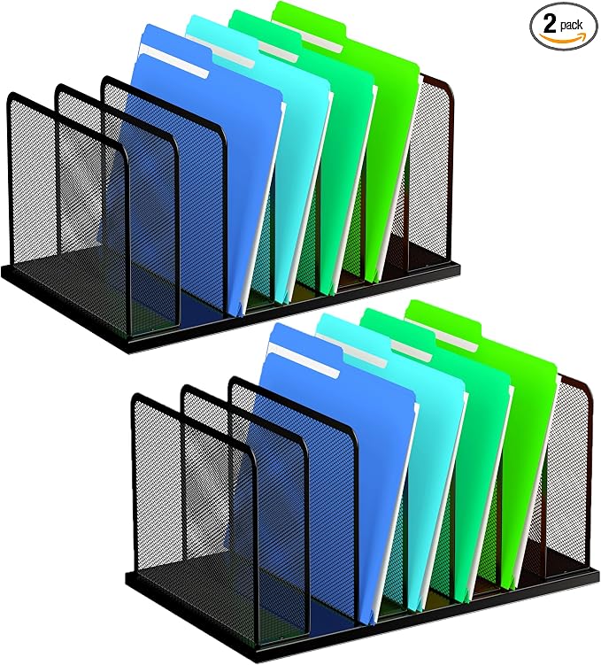 Kuntine.B 7-Section Upright Desk File Organizer Black 2 Pack | Vertical, Mesh, Metal, Assembly, Stability, Sturdiness, Organization, Standing by KuntineB