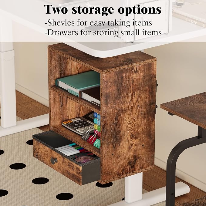 Unionly Clamp-on Under Desk Storage Shelves with Height Adjustable & Drawer | Standing Desk drawer attachment with Height Adjustable Shelves,Under Desk Leg shelf Storage for Home Office,Gaming Room - Image 5