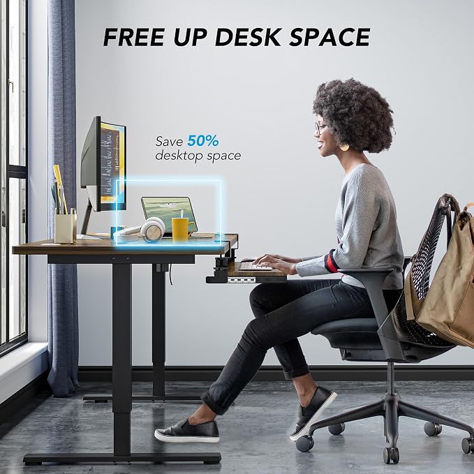 Keyboard Tray Under Desk Pull Out with Extra Sturdy C Clamp Mount System, 27.3 (32.5 inch Including Clamps) x 11 Inch Slide-Out Platform Computer Drawer for Typing Vintage AX01WG02 - Image 4
