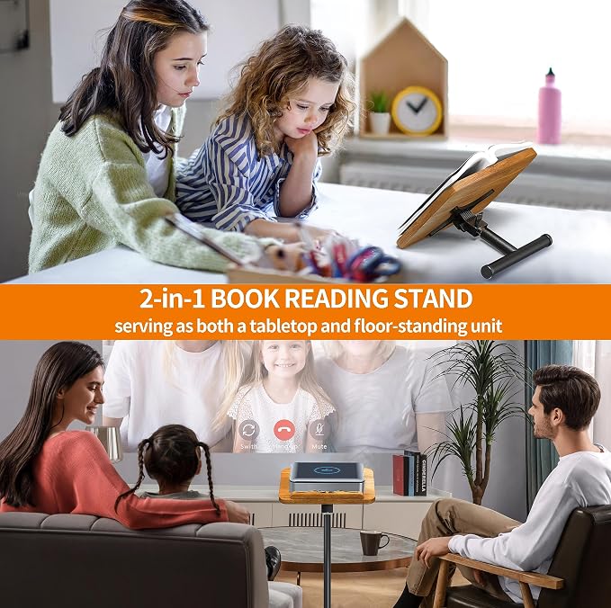 NAMON 2-in-1 Dual-use Floor & Desktop Book Stand, 100% Solid Wood, Height Adjustable from 16.5" to 51", Floor Reading Stand with Page Clip for Cookbooks, Sheet Music, Projector (with a T-Shaped) | 100% Solid Wood, Floor Reading Stand with Page Clip for... - Image 2