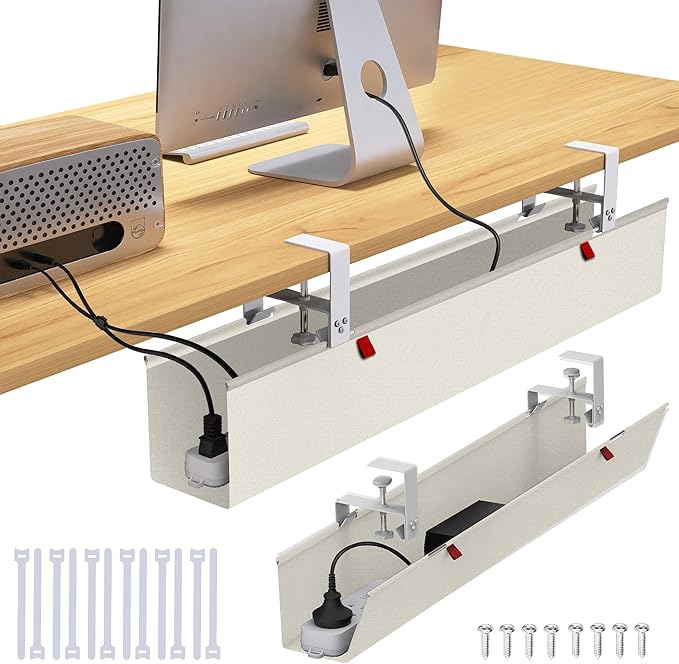 36" Under Desk Cable Management Tray for Home Office, No Drill Cord Organizer for Glass & Wood Table, Anti-Sag Oxford Fabric Wire Management Hider, Fits Surge Protector (Beige, 35.8") by Cotohim
