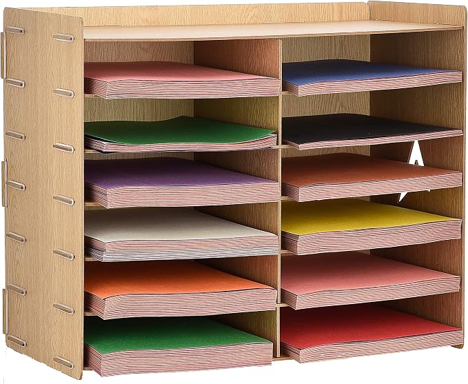 Adir Wood Paper Storage Organizer - Construction Paper Storage - Vertical File Mail Sorter - A Stylish Look for Home, Office, Classroom and More - Wood Grain (12 Compartment) by AdirOffice