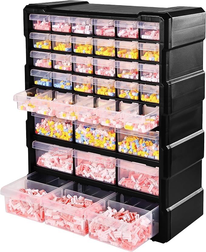 Elevon Hardware and Craft Cabinet 14.8" W x 6.3" D x 18.7" H, 39 Drawers, Black by ELEVON