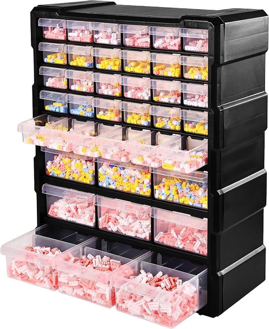 Elevon Hardware and Craft Cabinet 14.8" W x 6.3" D x 18.7" H, 39 Drawers, Black by ELEVON