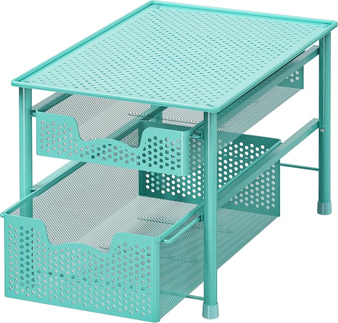 Simple Houseware Stackable 2 Tier Sliding Basket Drawer, Turquoise by SimpleHouseware
