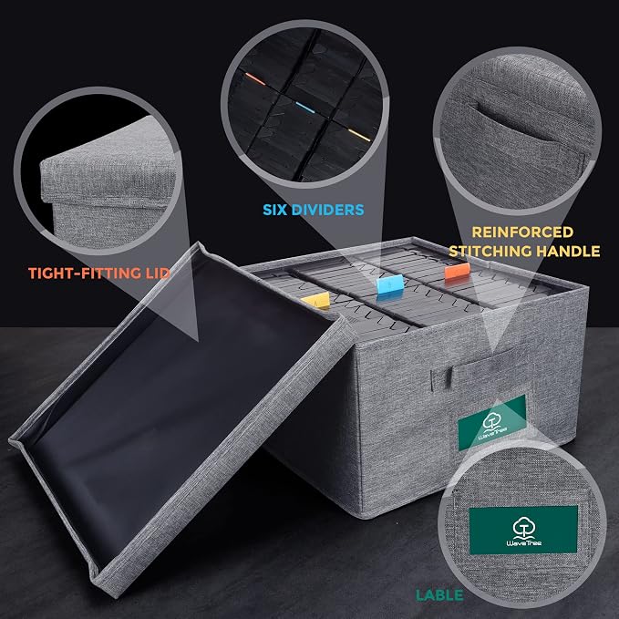 VHS Storage Box with Lid Pack of 3, Practical VHS Storage Case with Index Labels, 14.4 x 13.4 x 8.2 Inches VHS Holder Storage Containers to Store up to 126 VHS Tapes- Gray - Image 4