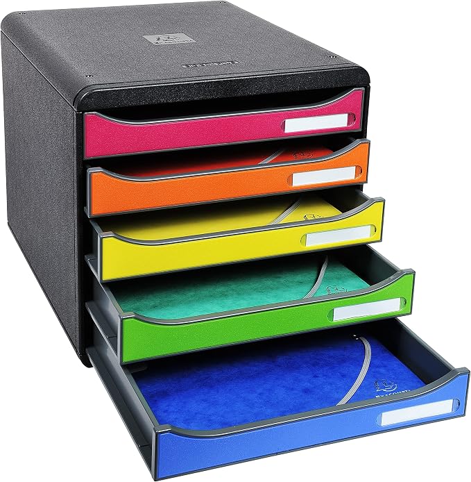 Exacompta Big Box Plus - 5 Drawer Desktop Organizer - 100% Recycled Materials- Fits Letter and A4+ Size Paper - Black w/Multicolored Drawers- Dimensions 13 5/8 x 11 x 10 5/8 - Made in Europe - Image 4