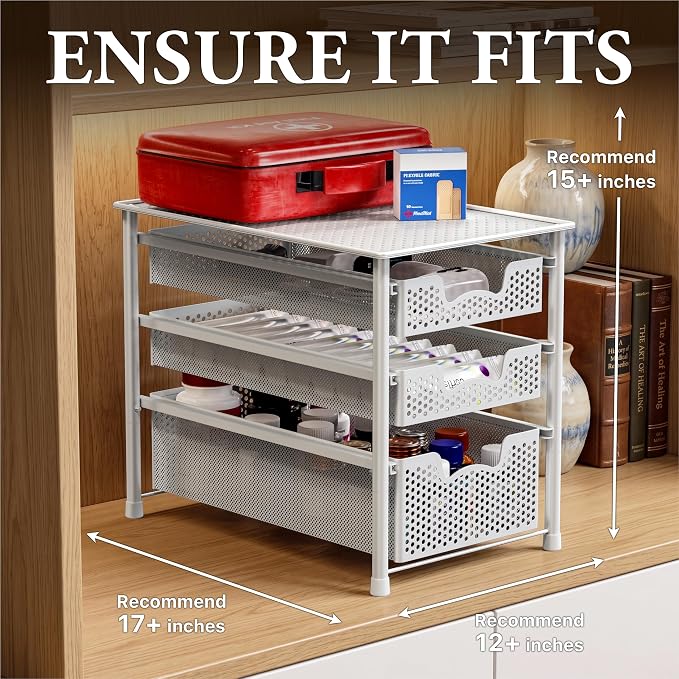 Simple Houseware 3 Tier White Alloy Steel Sliding Basket Organizer Drawer Cabinet | 3 Tier White Alloy Steel Sliding Basket Organizer Drawer Cabinet - Image 3