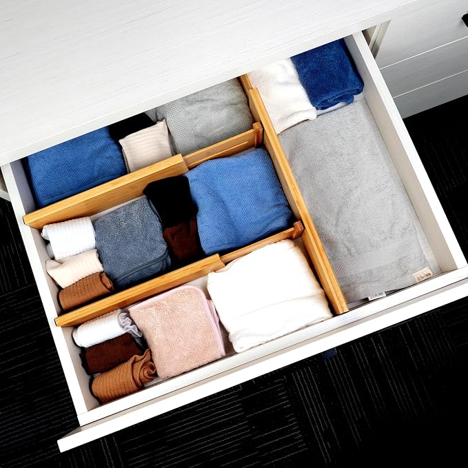 Utoplike Bamboo Drawer Organizer, 4" H Dresser Drawers Dividers for Clothes | Adjustable Drawers Organizers for Clothing, Silverware, in Kitchen, Bathroom, Bedroom Drawer, Fit 14"-16" Drawers - Image 4