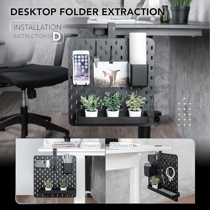 EHO Clamp-On Desk Pegboard, 13.5 x 14 inch Privacy Divider, Desk Partition Panel, No-Drill Desk Mounted Organizer, Combination Peg Board for Office, Gaming, Home, Plants, Black - Image 8