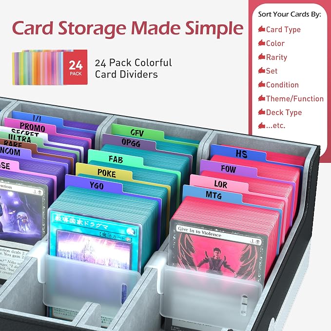 4-Row【3200+】 Trading Card Storage Box, Card Organizer Holder with 24 Dividers, Case Fit for MTG TCG Magic Commander Deck Playing Cards, Deck Box for Sport Card - Image 4