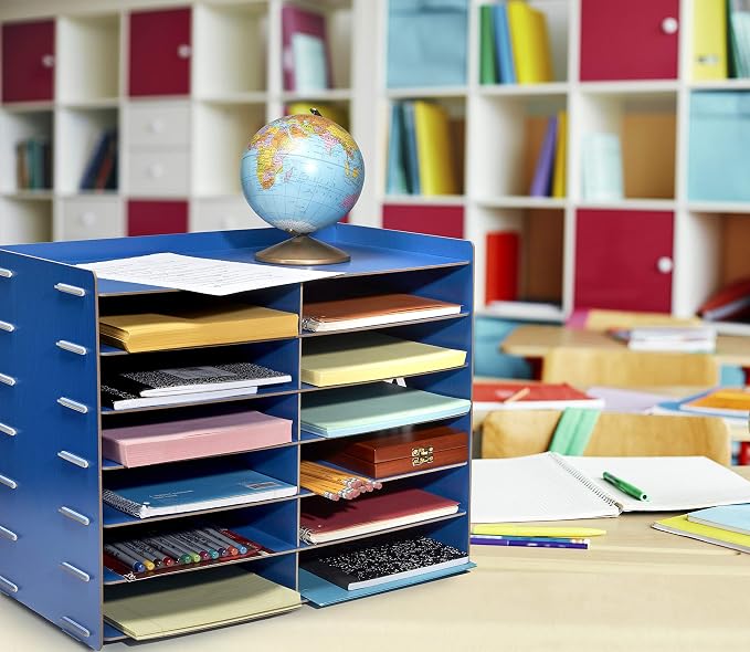 Adir Wood Paper Storage Organizer - Construction Paper Storage - Vertical File Mail Sorter - A Stylish Look for Home, Office, Classroom and More - Wood Grain (12 Compartment) - Image 2