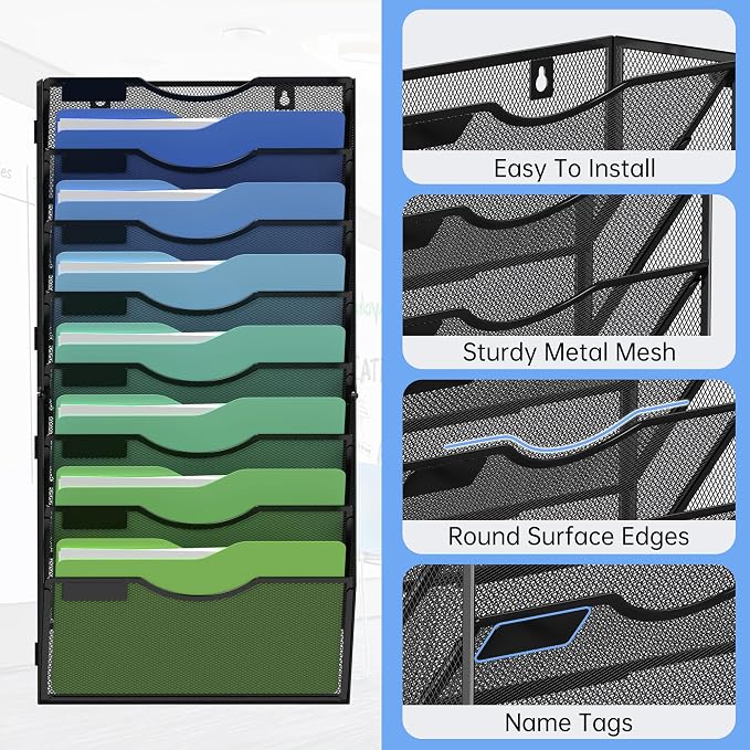 Kuntine.B Wall File Organizer Office Hanging Magazine Holder Wall File Organizer for Office Home - Image 3