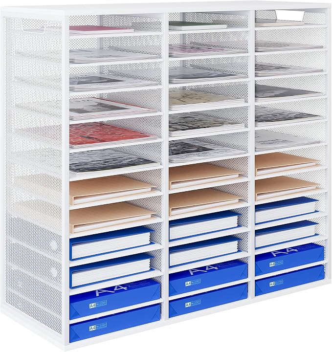 Mail Sorter Adjustable Countertop Mail Holder, Heavy Duty Literature Organizer, Student Mailbox for Classroom, Desktop Bill Paper Organizer for Office Home School, 36 Compartments, White by PAG-Mass