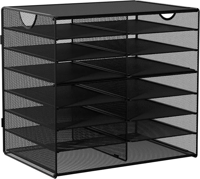 EasyPAG Paper Trays for Classroom 14 Tier Mesh Desk Organizer Shelves with Handle A4/Letter Size File Folder Organizer Shelf for Office, School, Home, Black - Image 2