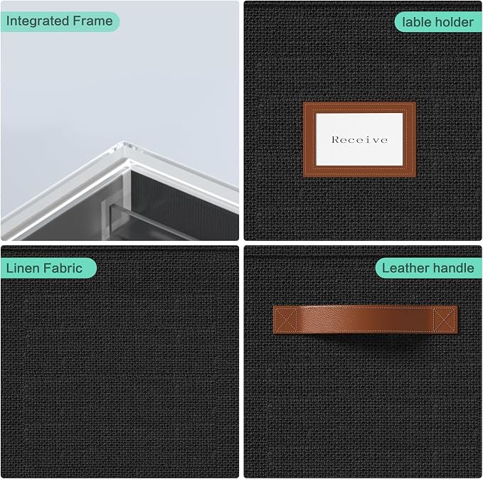 File Organizer Box with Lid File Box for Hanging Decorative File Organizer with One-Piece Integrated Plastic Slide Rail (Black, 13.2x10.1x10.1inch(3pack)) - Image 2
