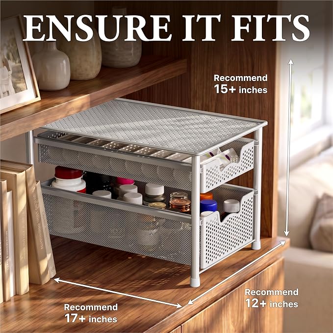 Simple Houseware Stackable 2 Tier Sliding Basket Organizer Drawer, White - Image 3