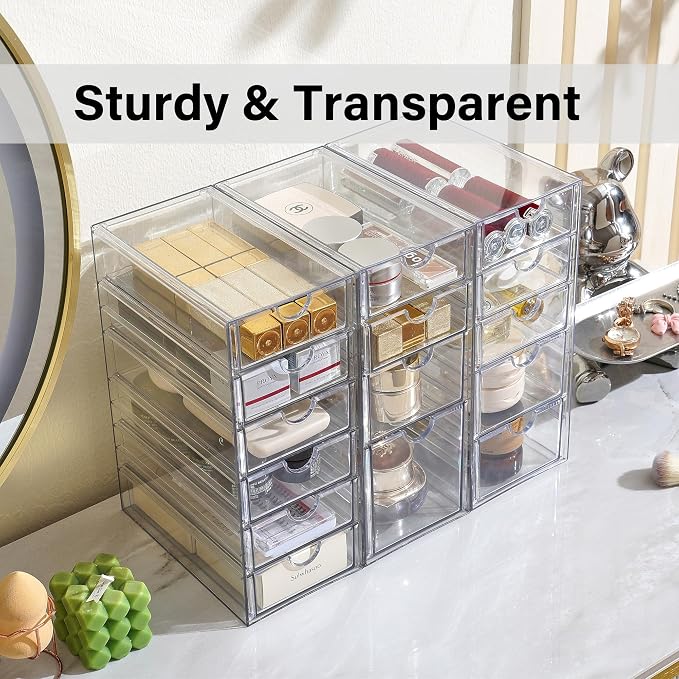 Prsildan 15 Drawers Teacher Toolbox Acrylic Containers, Set of 3 | Clear, Pens Markers Stickers Hardware Storage, Office Desk Kitchen Cabinet Garage Organizer - Image 9