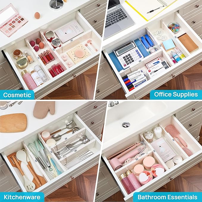 Vtopmart Drawer Dividers for Clothes 8 Pack, Adjustable 4" High Expandable from 11.3"-17" Dresser Drawer Organizer, Plastic Drawers Separators for Dresser, Baby Clothes, Kitchen and Office Storage | Adjustable Drawer Organizer, Dresser Clothes Separato... - Image 8