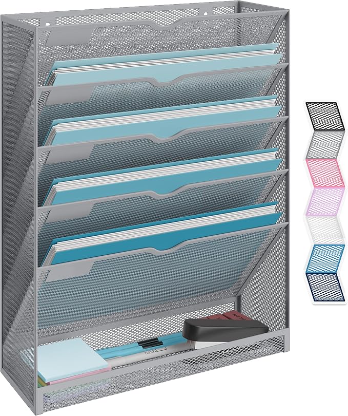 NEATERIZE Item Container, Mail Organizer for Wall, Mesh Hanging File Organizer, For Papers, Folders, Files Clipboard & Magazine Organization - Home, Office Classroom, Metal, Paper, Gray by Neaterize