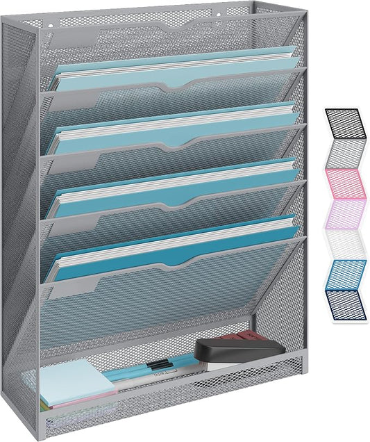 NEATERIZE Item Container, Mail Organizer for Wall, Mesh Hanging File Organizer, For Papers, Folders, Files Clipboard & Magazine Organization - Home, Office Classroom, Metal, Paper, Gray by Neaterize