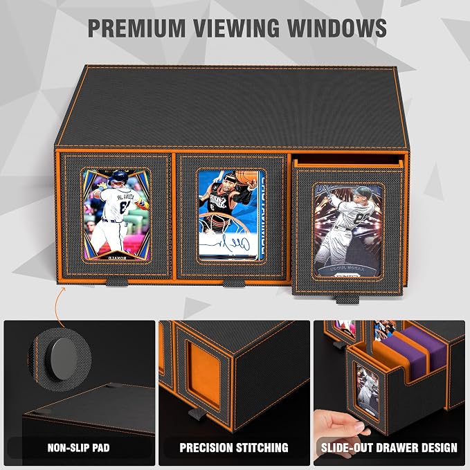 3-Drawer Trading Card Storage Box Holds 2500+ Cards(Orange) | Stackable design,15 dividers included,Desktop card organizer,Bulk card storage,for sports/TCG/MTG/Pokemon cards - Image 5