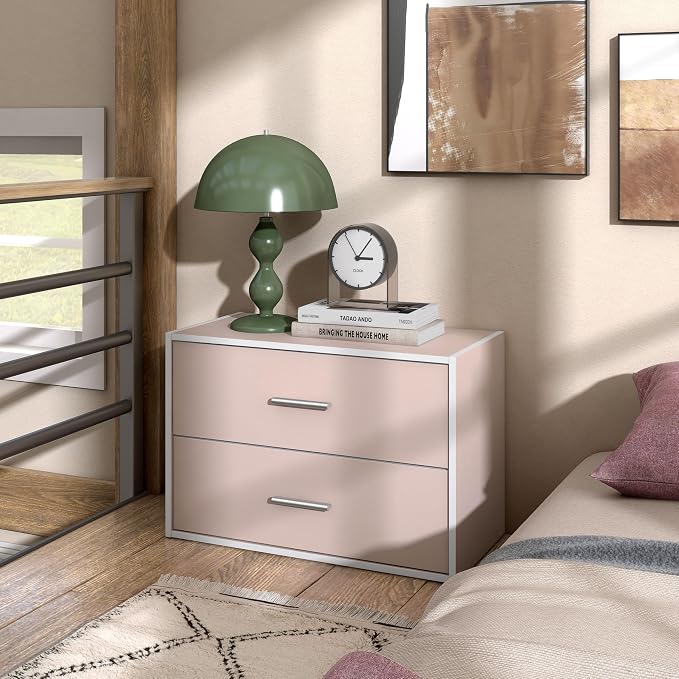 Homes: Inside + Out Apexa 2-Drawer Wooden Stackable Storage Drawers, Small Food Pantry Cabinet, Cajonera De Madera, Underbed Drawer Dorm Teen Room Decor & Bedroom, Home Office, Kitchen, Light Pink - Image 6
