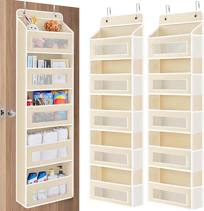JARLINK Over the Door Organizer for Pantry, Bathroom, 5 Shelf Beige, 2 Pack | Anti-Tilt Design, 44 lb Load Capacity, Hanging Door Organizer with 5 Large Capacity Pockets, Behind Door Storage for Nursery by JARLINK