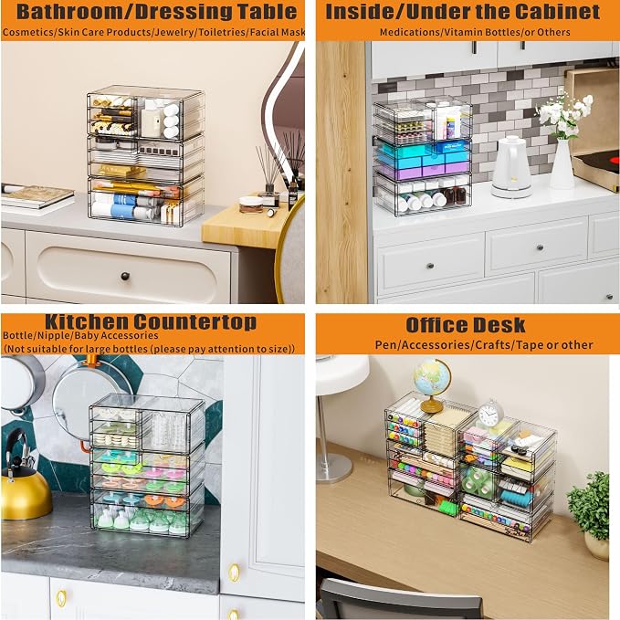 3Pack Clear Drawer Organizers Stackable,Acrylic Storage Drawers With 10 Drawers,Multipurpose Office Supply Organizer and Makeup Organizer for Beauty,Craft,Pen,Medical,Stationary Desk Organizers - Image 4