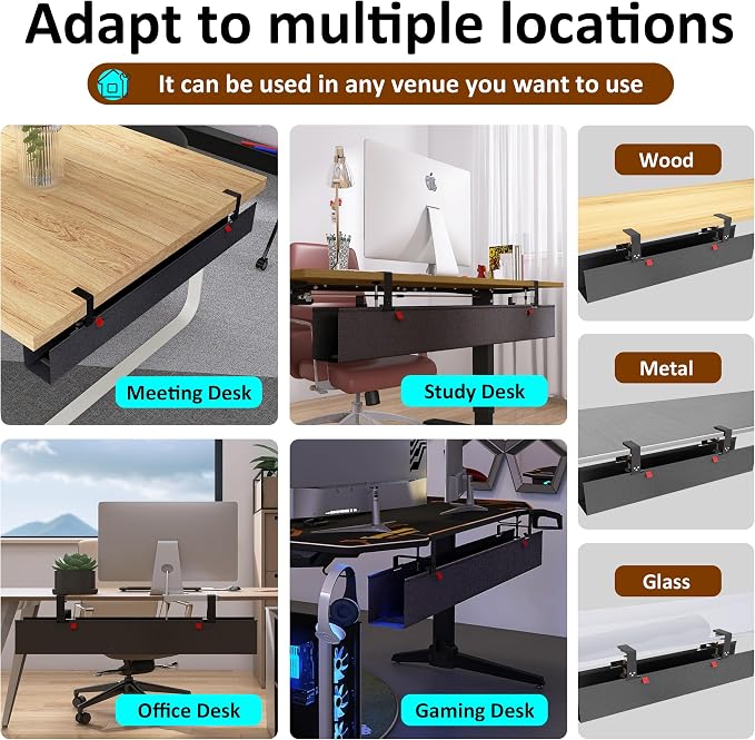 48" Gaming Under Desk Cable Management Tray, Black No Drill Cord Organizer for PC Setup, Large Anti-Sag Wire Hider, Stealth Cable Management Net for Battlestation (Black, 47.8") - Image 5