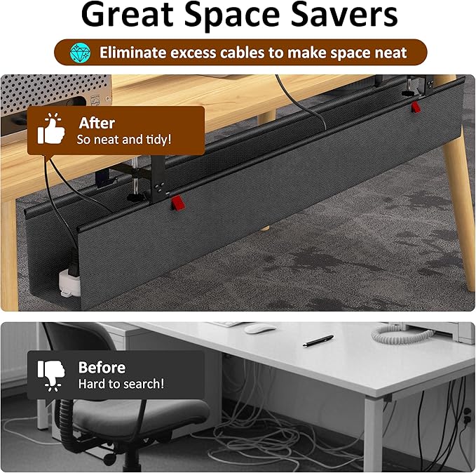 48" Gaming Under Desk Cable Management Tray, Black No Drill Cord Organizer for PC Setup, Large Anti-Sag Wire Hider, Stealth Cable Management Net for Battlestation (Black, 47.8") - Image 6