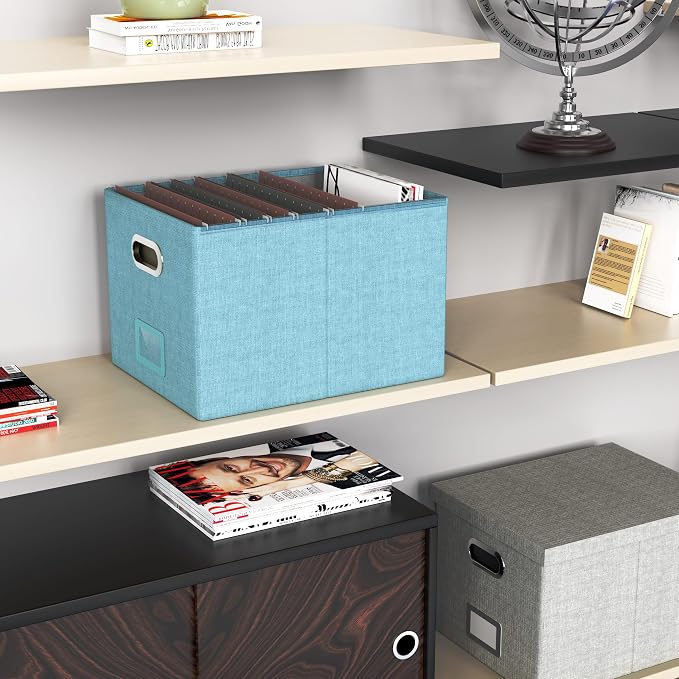 2 Pack File Storage Organizer Box,Filing Box,Portable File Box with Lid,Fit for Letter/Legal File Folder Storage,Light-blue-Box only - Image 6