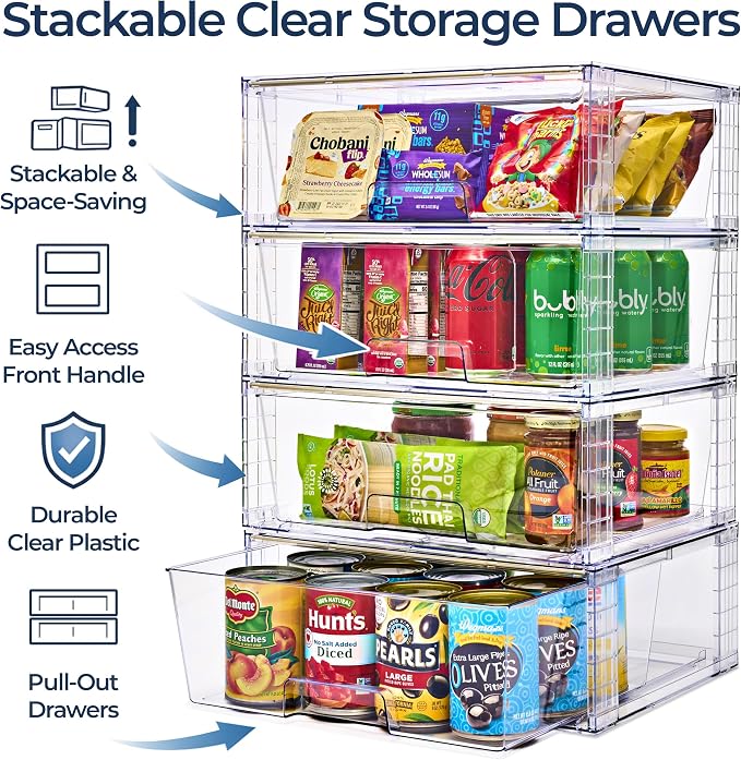 Sorbus Stackable Clear Storage Drawers, Pull-Out Organizer Bins – Large Plastic Drawer Organizers for Bathroom, Under Sink, Closet, Pantry & Kitchen Organization (10 Pack) - Image 4