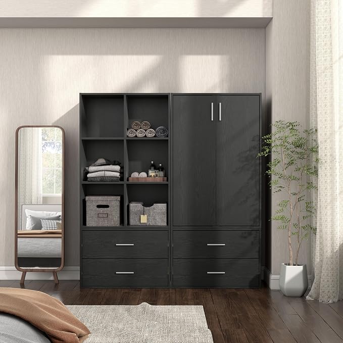 Homes: Inside + Out Apexa 2-Drawer Wooden Stackable Storage Drawers, Small Food Pantry Cabinet, Cajonera De Madera, Underbed Drawer Dorm Teen Room Decor & Bedroom, Home Office, Kitchen, Black - Image 2