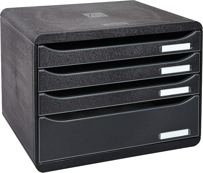 Exacompta - Ref 315714D - ECOBlack Big-Box Plus - 4 Drawer Set - 270 x 355 x 271mm in Size, 43mm Drawer Height, Suitable for Landscape A4+ Documents - Black by +Office+Supplies