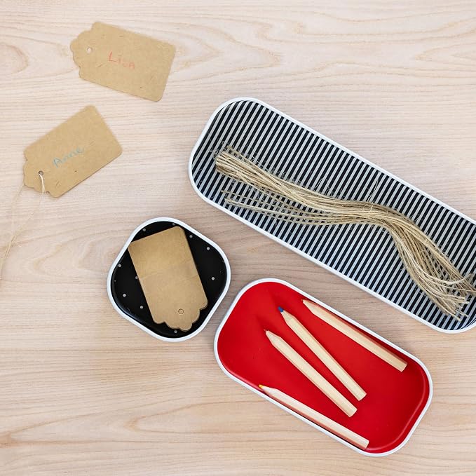 Three by Three Seattle Metal Drawer Organizer Tray Set, 6-Pc, 1" (Red) | Colorful food-safe metal bins; soft non-scratch base; kitchen, bathroom, vanity, desk, makeup & office drawers - Image 4