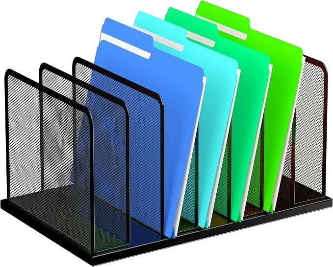 Kuntine.B 7-Section Upright Desk File Organizer Black 1 Pack | Vertical, Mesh, Metal, Assembly, Stability, Sturdiness, Organization, Standing by KuntineB