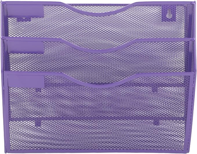 3 Pocket Mesh Hanging Wall File Organizer, Wall Mounted Mail Paper Document Folder Holder, Clipboard Storage Organization Magazine Rack with Nametag Label for Office School Home, Purple - Image 5
