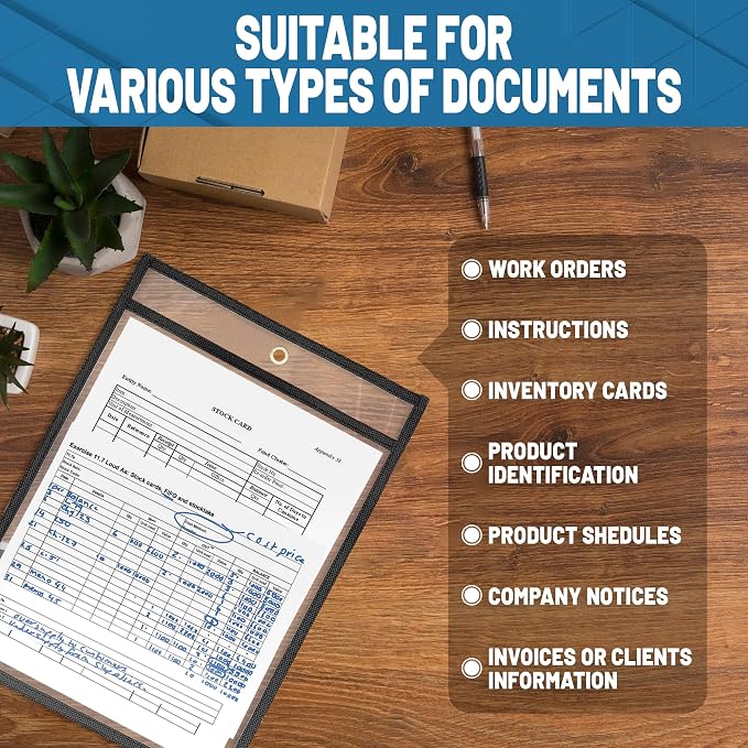 30 Pack Job Ticket Holders 8.5x11 - Work Order Plastic Sleeves for Documents - 8 1/2 x 11 Shop Ticket Holders - Heavy Duty Sheet Protectors - Dry Erase Pocket Sleeves - Dry Erase Clear Pocket Sleeve - Image 5