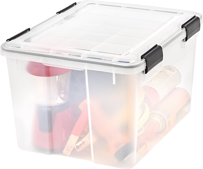 IRIS USA 46 Quart WEATHERPRO Plastic Storage Box with Durable Lid and Seal and Secure Latching Buckles, Clear with Black Buckles, 1 Pack - Image 2