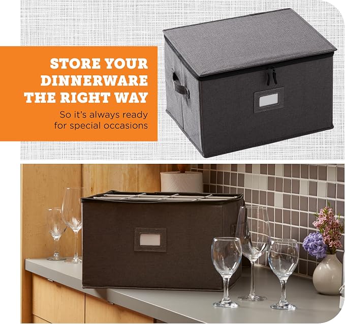 Wine Glass Storage Case | Hard Shell Felt Dividers | Gray | Hard Shell Case Holds 12 Wine Glasses In 4x4 Felt Compartments. Stackable, Top-Load, Label Tag. Keeps Stemware Chip-Free. - Image 2
