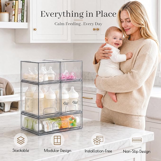 Clear Stackable Storage Drawers, Baby Bottle Organizers, Easily-Access Makeup Organizer, Durable Containers for Bathroom Countertop, Pantry and Medicine Cabinet Organizer - Image 7