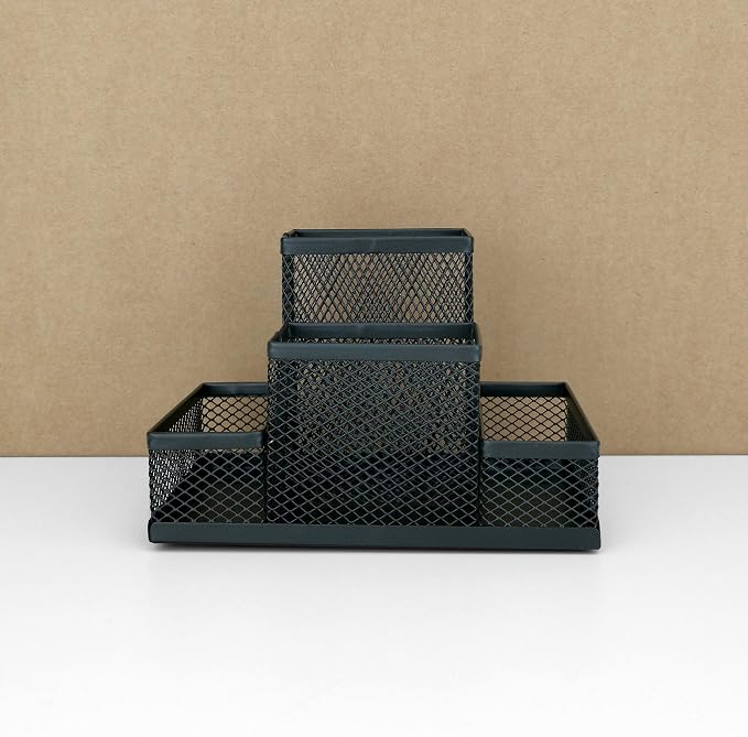 D.RECT KOMO 4-Compartment Metal Mesh Desk Organizer – Multifunctional Pen & Office Supply Holder, Durable & Compact, Black - Image 4